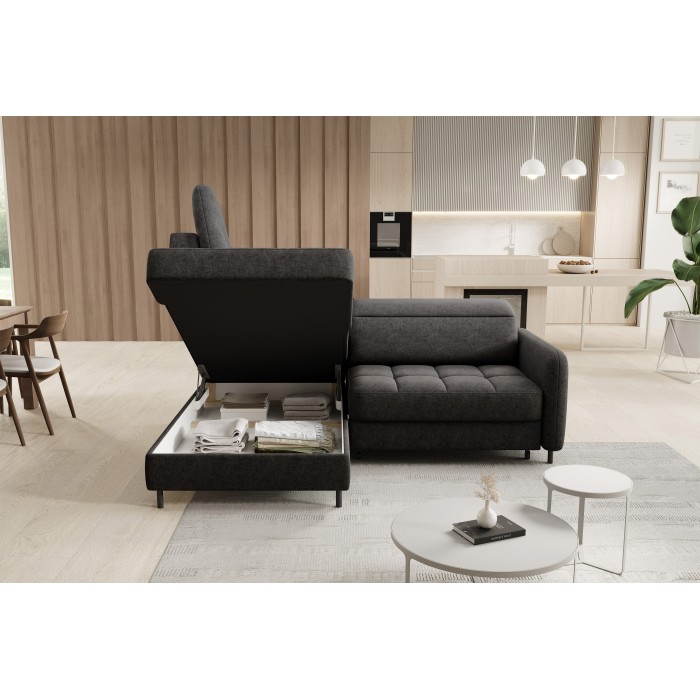 Canapé d’angle gauche convertible BARNEA 208 cm gris foncé avec rangement 