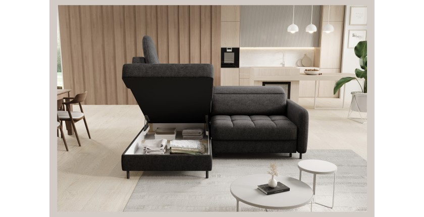 Canapé d’angle gauche convertible BARNEA 208 cm gris foncé avec rangement 