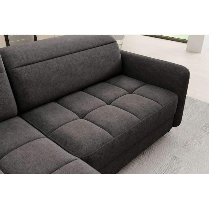 Canapé d’angle gauche convertible BARNEA 208 cm gris foncé avec rangement 
