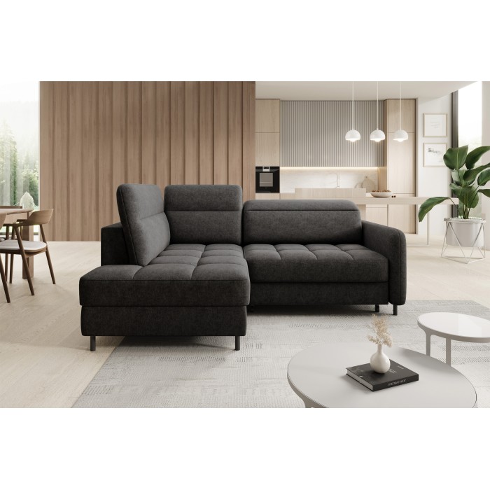 Canapé d’angle gauche convertible BARNEA 208 cm gris foncé avec rangement 