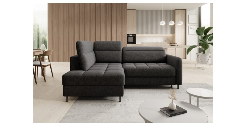 Canapé d’angle gauche convertible BARNEA 208 cm gris foncé avec rangement 
