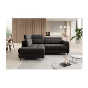 Canapé d’angle gauche convertible BARNEA 208 cm gris foncé avec rangement 