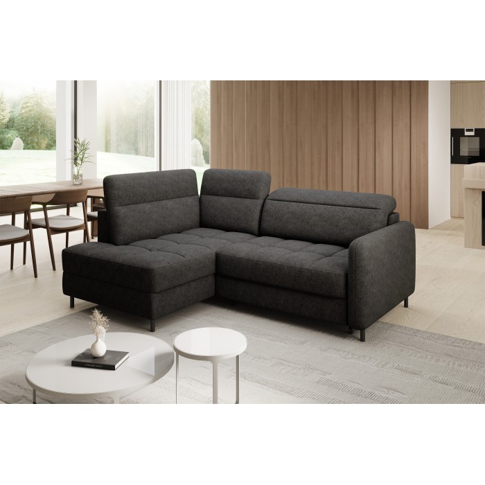 Canapé d’angle gauche convertible BARNEA 208 cm gris foncé avec rangement 