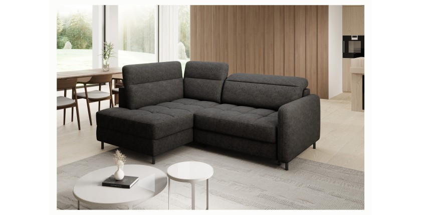 Canapé d’angle gauche convertible BARNEA 208 cm gris foncé avec rangement 
