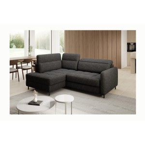 Canapé d’angle gauche convertible BARNEA 208 cm gris foncé avec rangement 
