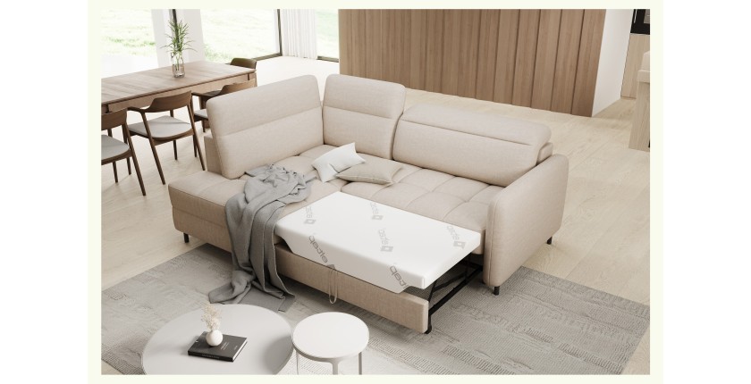 Canapé d’angle gauche convertible BARNEA 208 cm crème avec rangement 