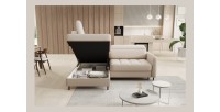 Canapé d’angle gauche convertible BARNEA 208 cm crème avec rangement 