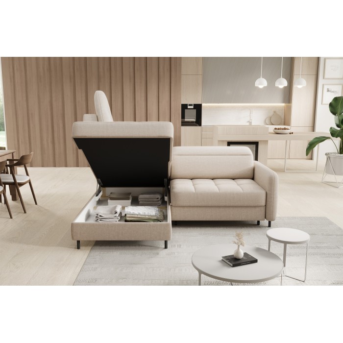 Canapé d’angle gauche convertible BARNEA 208 cm crème avec rangement 