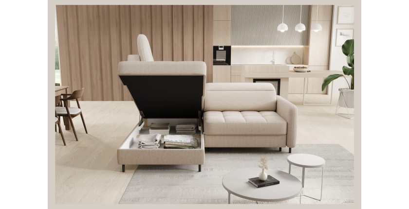 Canapé d’angle gauche convertible BARNEA 208 cm crème avec rangement 