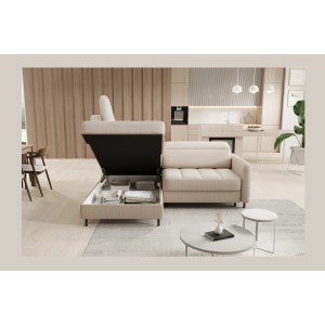 Canapé d’angle gauche convertible BARNEA 208 cm crème avec rangement 
