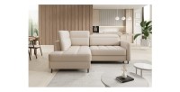 Canapé d’angle gauche convertible BARNEA 208 cm crème avec rangement 