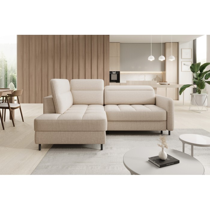 Canapé d’angle gauche convertible BARNEA 208 cm crème avec rangement 
