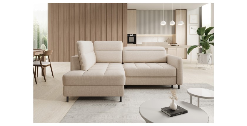Canapé d’angle gauche convertible BARNEA 208 cm crème avec rangement 