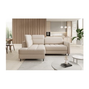 Canapé d’angle gauche convertible BARNEA 208 cm crème avec rangement 