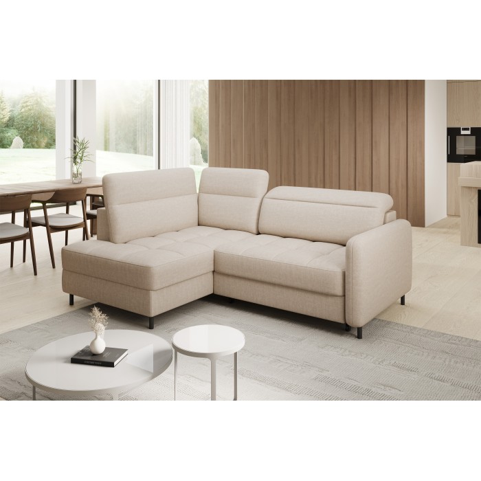 Canapé d’angle gauche convertible BARNEA 208 cm crème avec rangement 