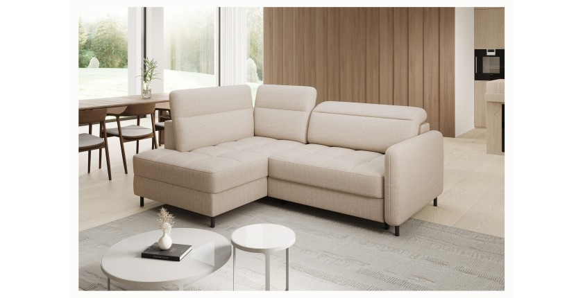 Canapé d’angle gauche convertible BARNEA 208 cm crème avec rangement 