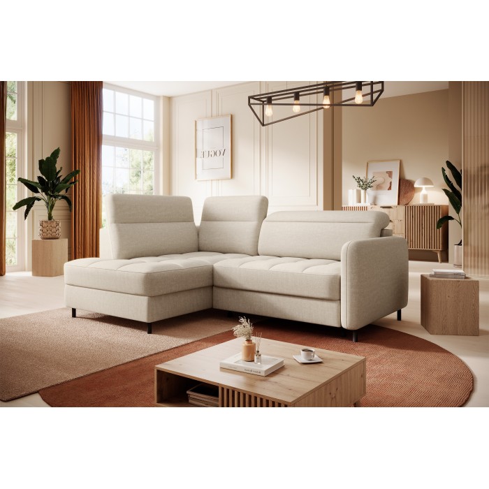 Canapé d’angle gauche convertible BARNEA 208 cm crème avec rangement 