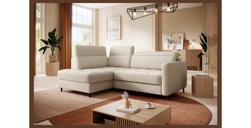 Canapé d’angle gauche convertible BARNEA 208 cm crème avec rangement 