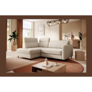 Canapé d’angle gauche convertible BARNEA 208 cm crème avec rangement 