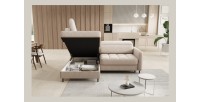 Canapé d’angle gauche convertible BARNEA 208 cm crème avec rangement 