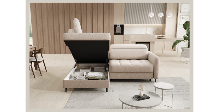 Canapé d’angle gauche convertible BARNEA 208 cm crème avec rangement 