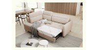 Canapé d’angle gauche convertible BARNEA 208 cm crème avec rangement 