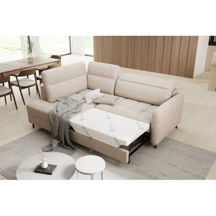 Canapé d’angle gauche convertible BARNEA 208 cm crème avec rangement 