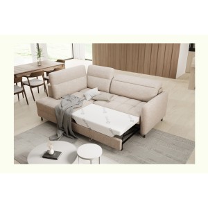 Canapé d’angle gauche convertible BARNEA 208 cm crème avec rangement 