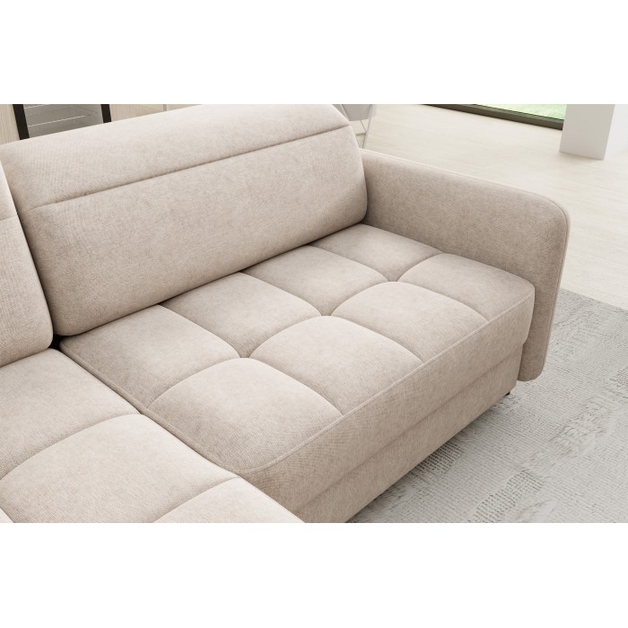 Canapé d’angle gauche convertible BARNEA 208 cm crème avec rangement 
