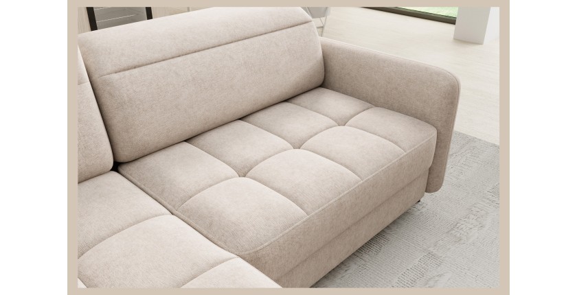 Canapé d’angle gauche convertible BARNEA 208 cm crème avec rangement 