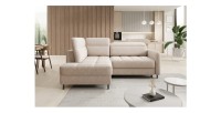 Canapé d’angle gauche convertible BARNEA 208 cm crème avec rangement 