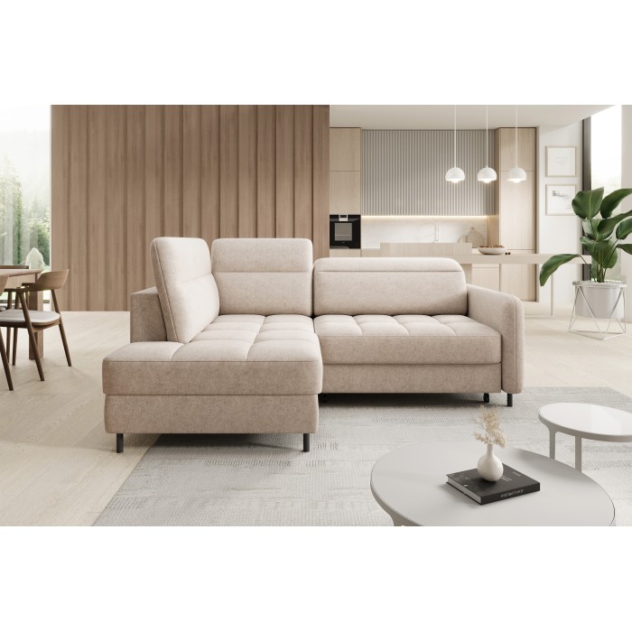 Canapé d’angle gauche convertible BARNEA 208 cm crème avec rangement 