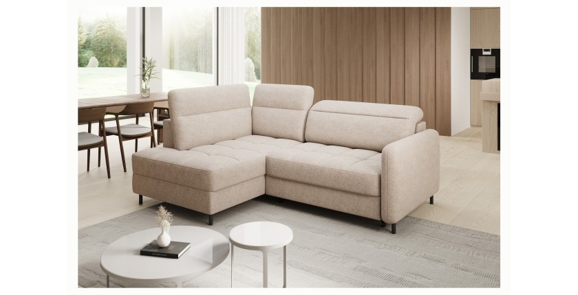 Canapé d’angle gauche convertible BARNEA 208 cm crème avec rangement 
