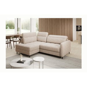Canapé d’angle gauche convertible BARNEA 208 cm crème avec rangement 