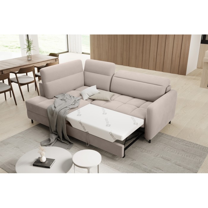 Canapé d’angle gauche convertible BARNEA 208 cm crème avec rangement 