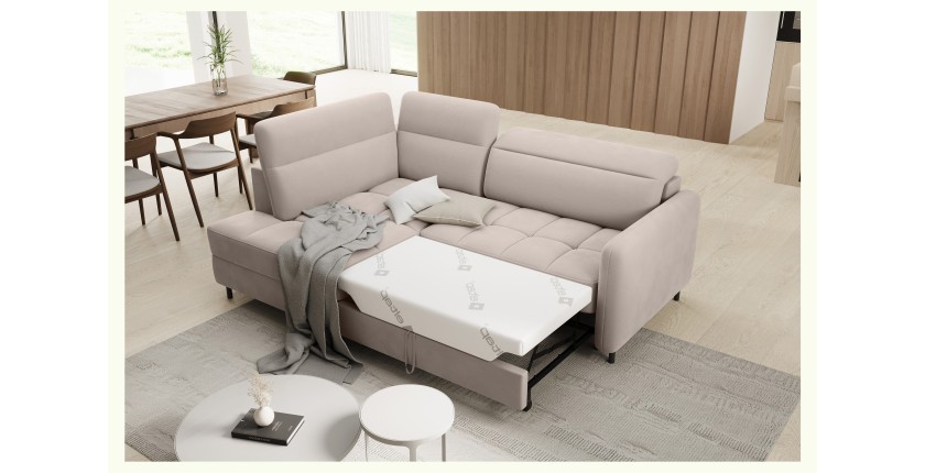 Canapé d’angle gauche convertible BARNEA 208 cm crème avec rangement 