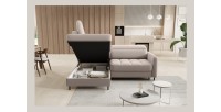 Canapé d’angle gauche convertible BARNEA 208 cm crème avec rangement 