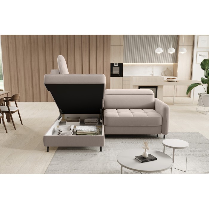 Canapé d’angle gauche convertible BARNEA 208 cm crème avec rangement 