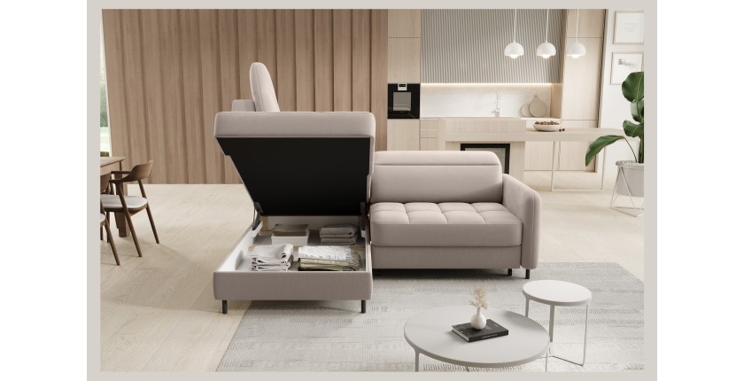 Canapé d’angle gauche convertible BARNEA 208 cm crème avec rangement 