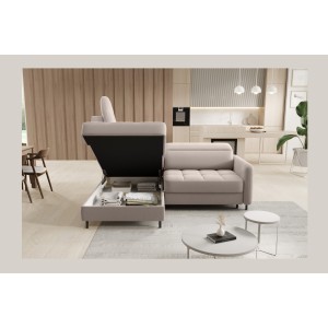Canapé d’angle gauche convertible BARNEA 208 cm crème avec rangement 