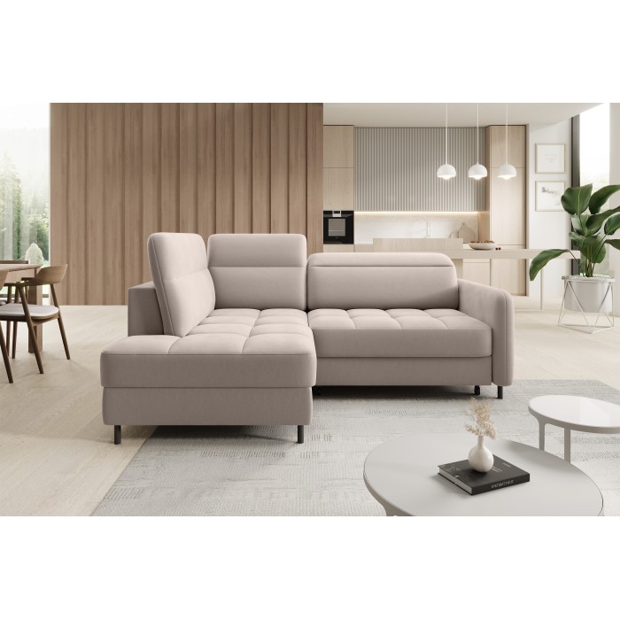 Canapé d’angle gauche convertible BARNEA 208 cm crème avec rangement 