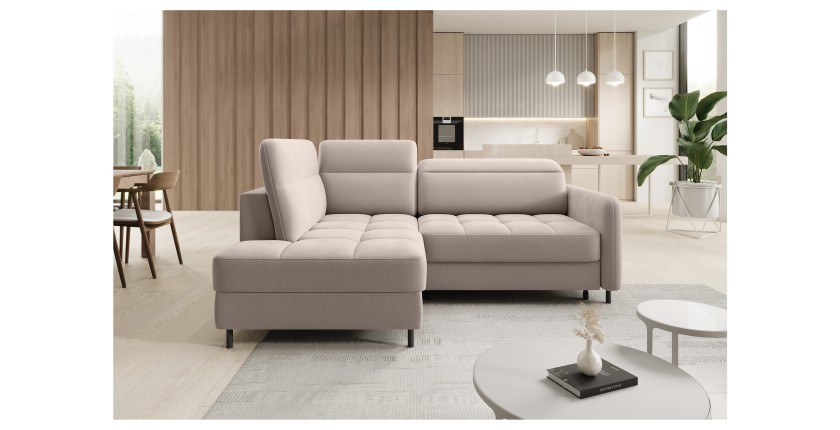 Canapé d’angle gauche convertible BARNEA 208 cm crème avec rangement 