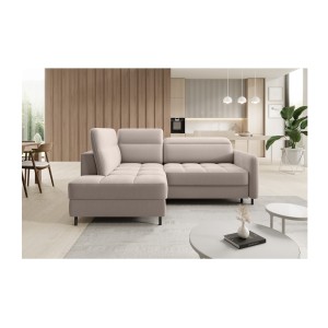 Canapé d’angle gauche convertible BARNEA 208 cm crème avec rangement 