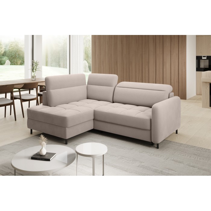 Canapé d’angle gauche convertible BARNEA 208 cm crème avec rangement 