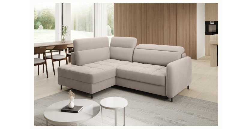 Canapé d’angle gauche convertible BARNEA 208 cm crème avec rangement 