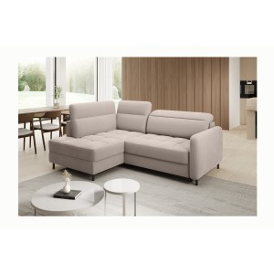 Canapé d’angle gauche convertible BARNEA 208 cm crème avec rangement 