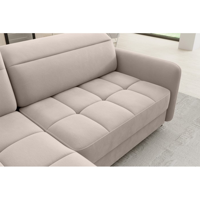 Canapé d’angle gauche convertible BARNEA 208 cm crème avec rangement 