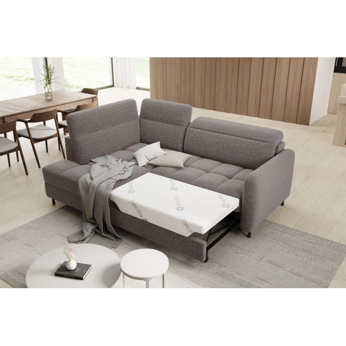 Canapé d’angle gauche convertible BARNEA 208 cm marron avec rangement 