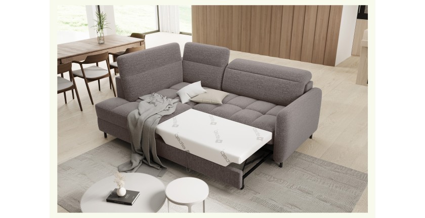 Canapé d’angle gauche convertible BARNEA 208 cm marron avec rangement 