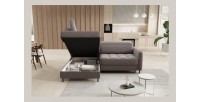 Canapé d’angle gauche convertible BARNEA 208 cm marron avec rangement 